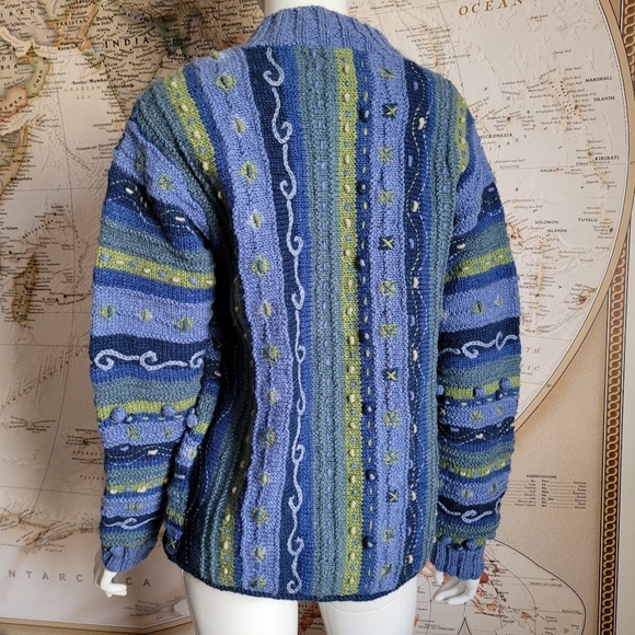 Newari hand knit wool blue cardigan buttons Icelandic Design cozy artsy NWT S/M - Picture 3 of 12